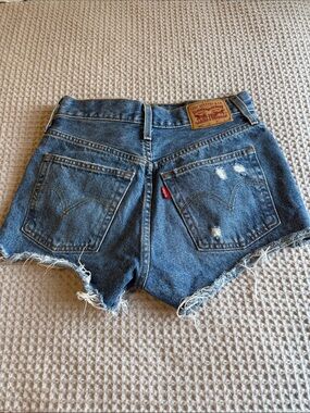Levi's Blue High-Rise Distressed Denim Cutoff Shorts